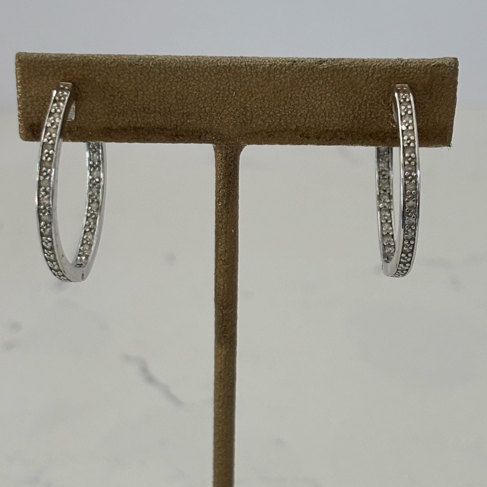 Sparkling Silver Textured Hoop Earrings